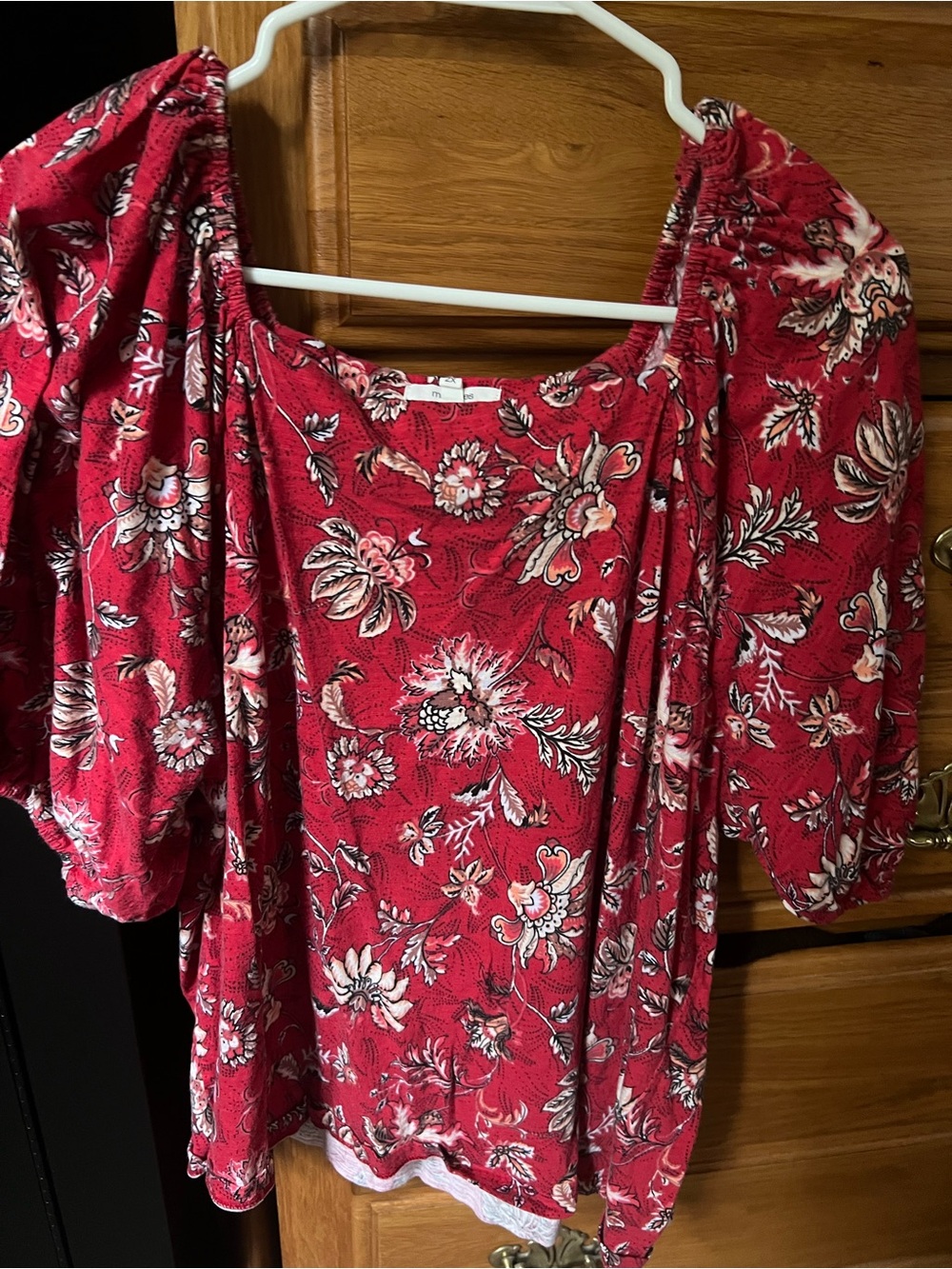 Maurices Floral Puff-Sleeve Red Blouse